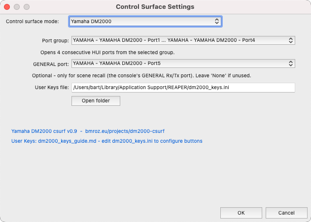 Config dialog — macOS